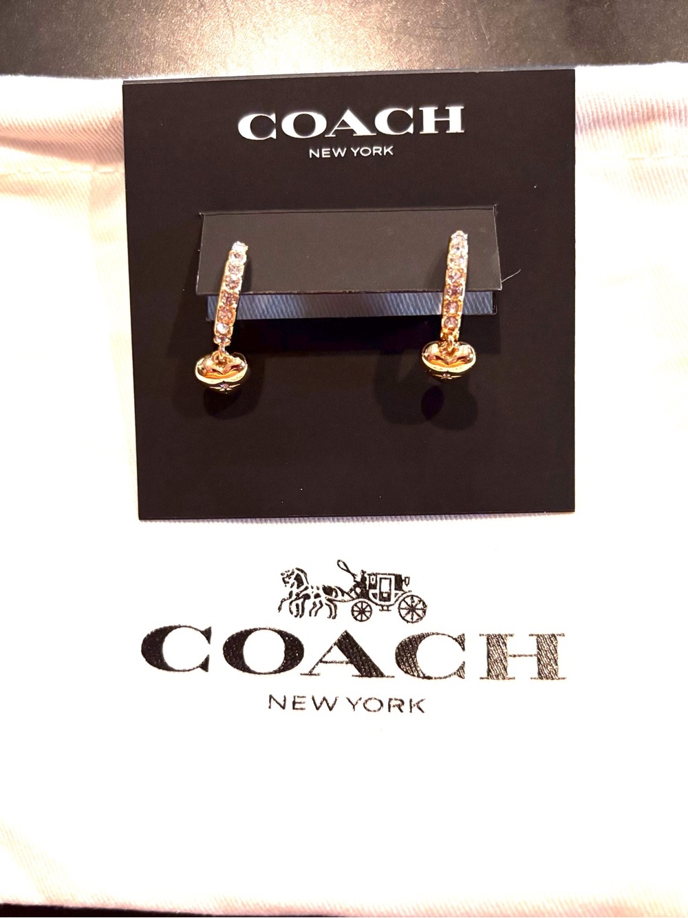 NWT Coach Pave Heart Drop Earrings with Crystal Star Accent - Picture 4 of 4